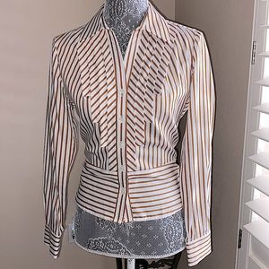 Jones New York signature stripe long sleeve button down blouse size pm
